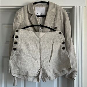 Wish Women's Beige Linen Blazer and Shorts Set
